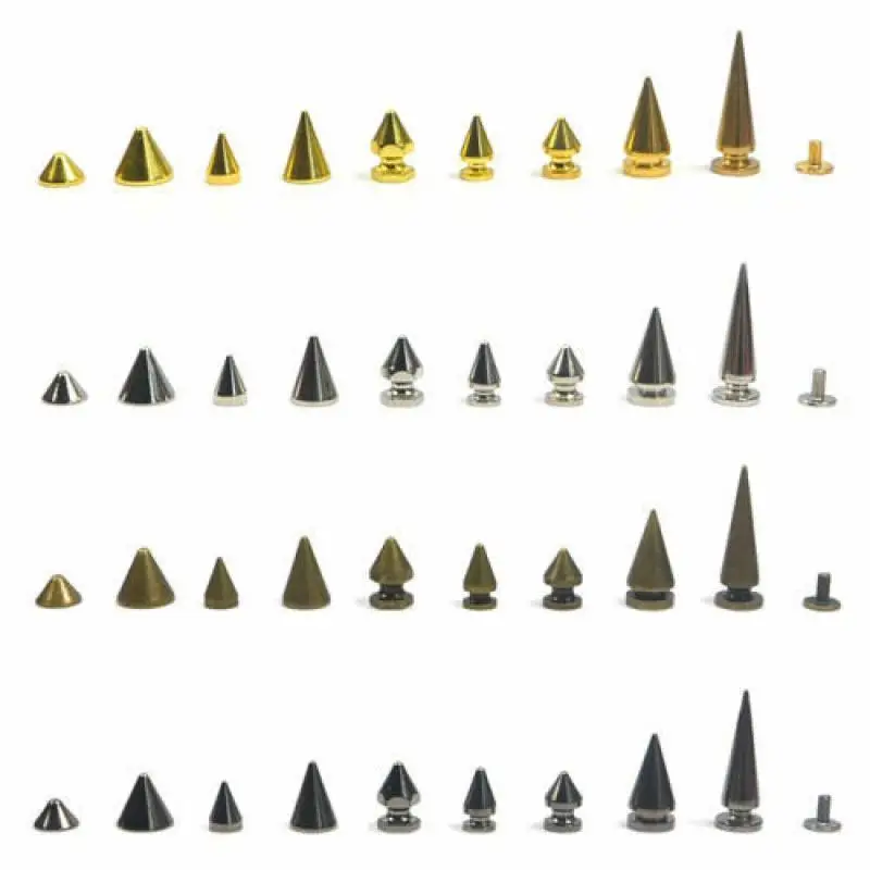 

50pcs/Set 7x10/13mm 9.5x6mm 3 sizes Silver Cone Studs and Spikes for Clothes Screwback DIY Craft Cool Punk Garment Rivets