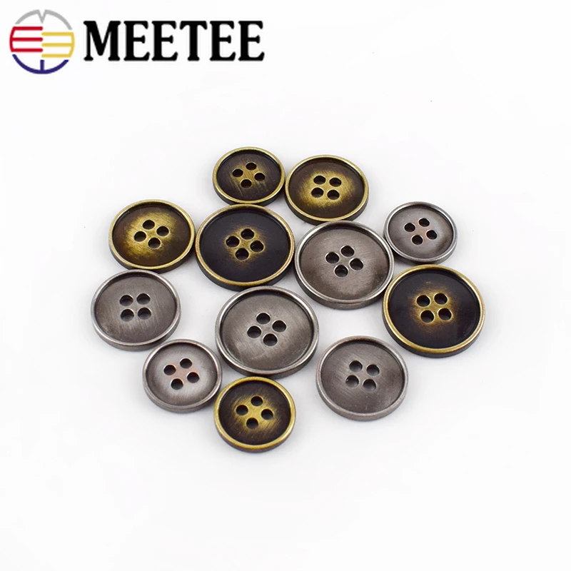 10/20pcs Metal Buttons Ancient Bronze Silver 4 holes Sewing Button Suit Coat Botones E4 33|Пуговицы| |
