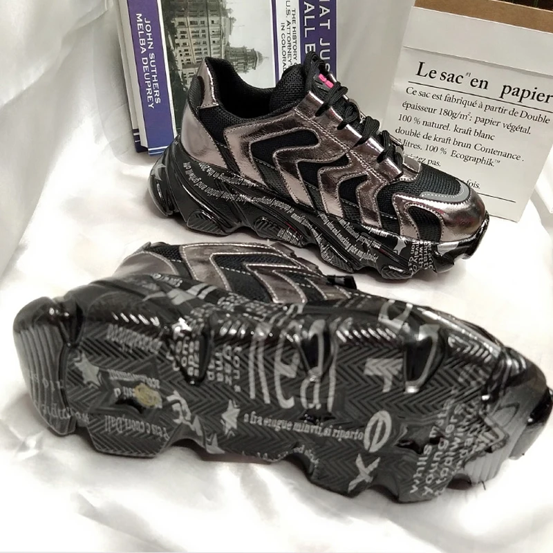 Женские кроссовки; модная обувь; женские кроссовки на платформе; zapatos de mujer; женская обувь на толстой подошве; обувь для папы; дышащая Серебристая обувь