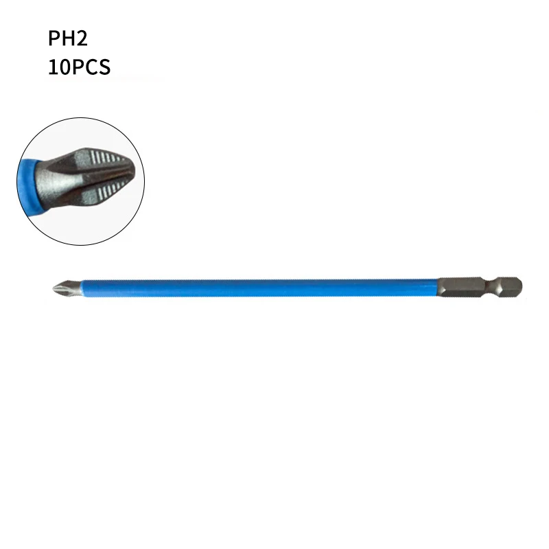 10Pcs PH2 150mm 10 шт. Магнитная отвертка Набор бит противоскользящие электрические электроинструменты ремонтные рабочие аксессуары электрическая дрель отвертка 50 мм 25 мм - Цвет: 10Pcs PH2 150mm
