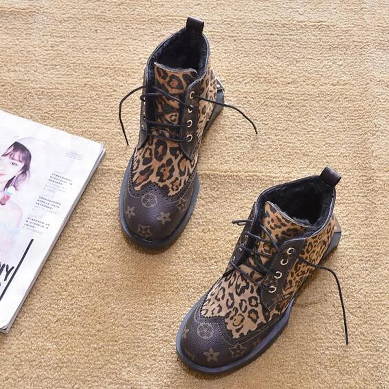 small Leopard 35-41) женские ботильоны женские леопардовые осенне-зимние винтажные панковские ботинки с перекрестными ремешками Дамская обувь женские ботинки L-830 - Цвет: small Leopard