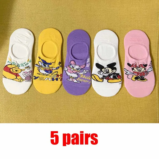 10 pieces = 5 pairs Korea Summer socks women Cartoon Animal bear mouse Socks Cute Funny Invisible cotton Ankle Socks Size 35-41 Gold