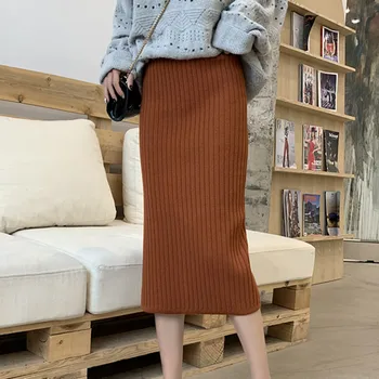 

Uego High Waist Knitting Skirts Slim Hip elastic Pencil skirt Open Slit Office Lady OL Work Skirt Women Casual Spring Midi Skirt
