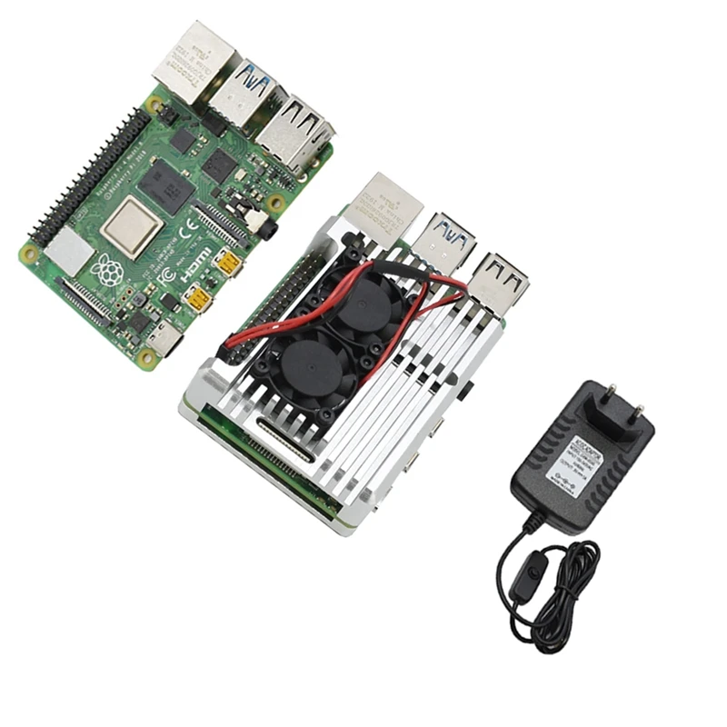 Для Raspberry Pi 4 Модель B 4G ram комплект с алюминиевым ЧПУ сплав защитный чехол охлаждения двойной вентилятор 5 в 3A адаптер питания