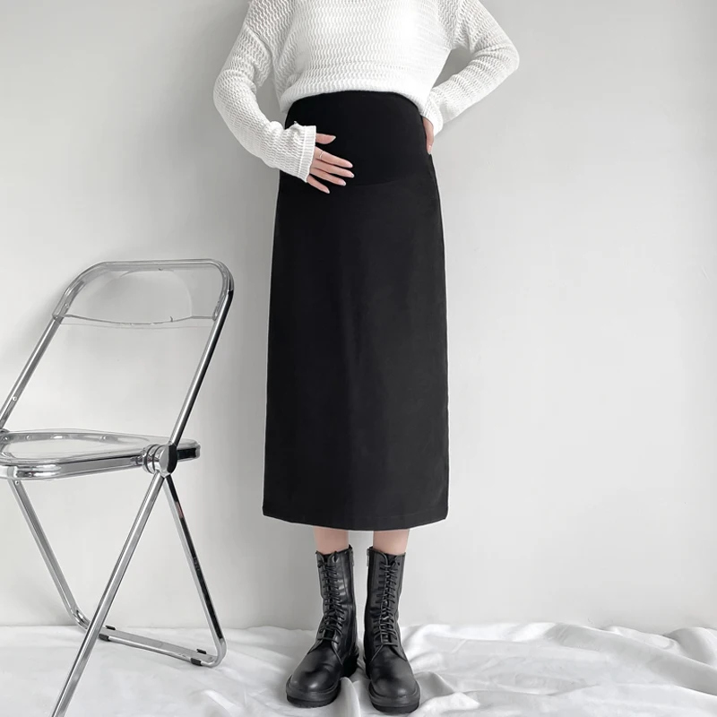 Collaosed maternity wear skirts the new autumn big yards black short skirt of tall waist show thin long in a word