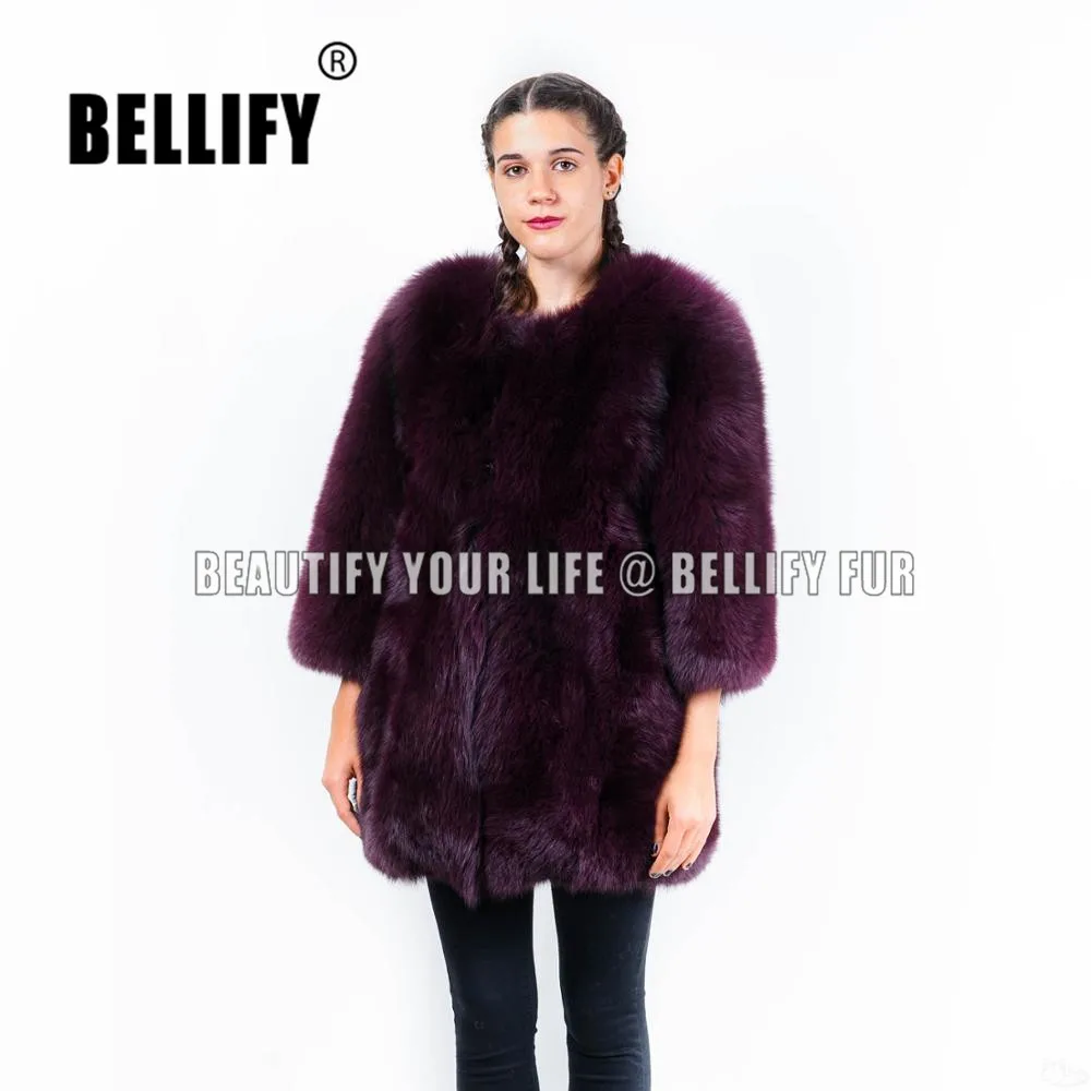 

Classic Retro vintage ladies 3/4 sleeve wholepelt Natural fox fur coats outerwear Plus size
