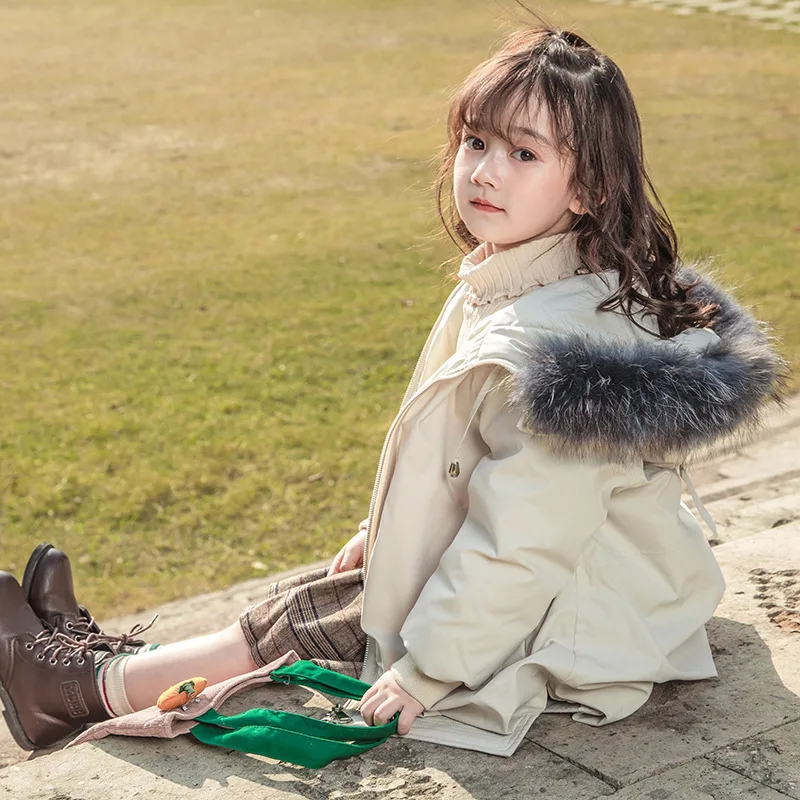 

Children down jacket 2019 new girls big fur hoodie thick white duck down winter coat