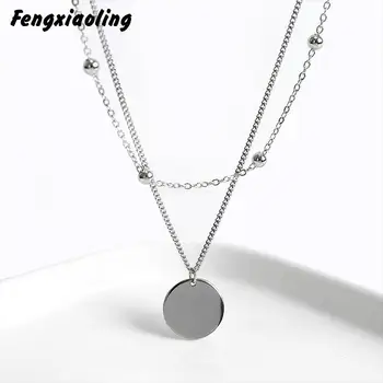 

Fengxiaoling Simple Circle Double Layer Statement Necklace For Women 925 Sterling Silver Golden Pendant Necklaces Fine Jewelry