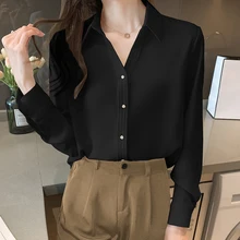 

2022 Fall Fashion Chiffon Women's Shirts and Blouses Long Sleeve Shirt Women Solid Womens Tops Button Elegant OL Ladies Clothing