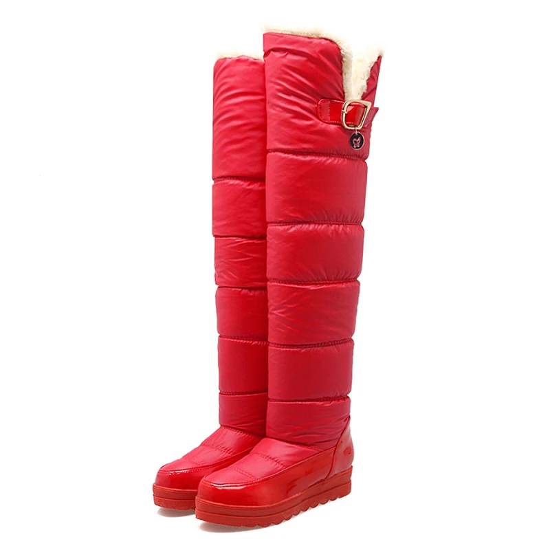 

Lucyever Winter Snow Boots Women Over The Knee Long Tube Boots Ladies Slip on Warm Cotton Flat Platform Shoes Big Size 34-43