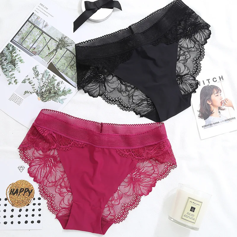 

5 Colors Briefs Soft Hot Sale Low Waist Underwear Elastic Sexy Adjustable Comfortable Lace Ice Silk 1PC Size S/M/L/XL Hollow Out