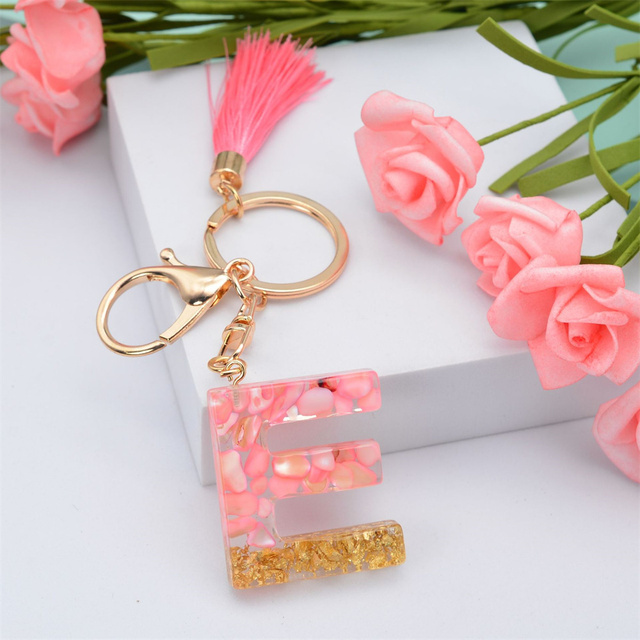 Creative Letter Alphabet Crystal Arylic Liquid Keychain Women Key Chains Ring Car Bag Tassels Pendent Charm Gift Accessory