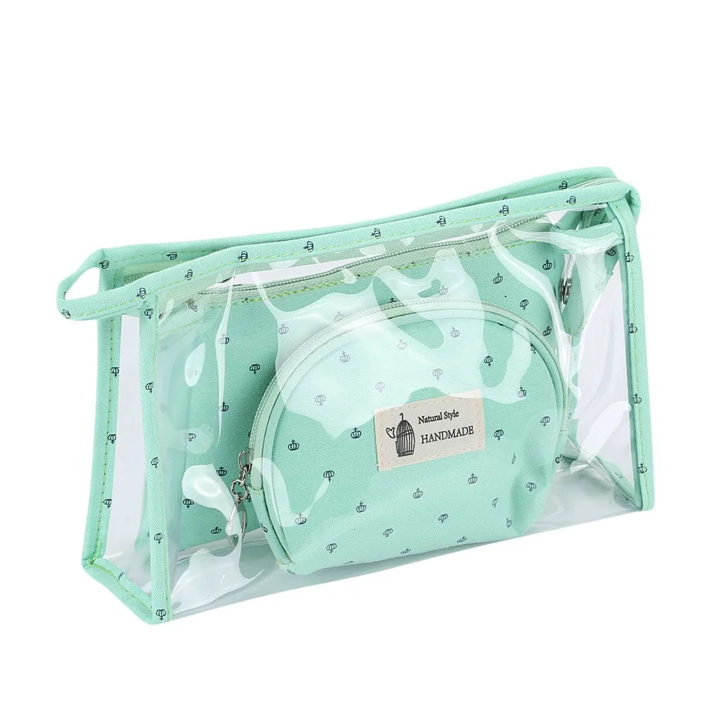 Зеленый 3 шт., женская косметичка, прозрачная, для путешествий, портативная, Кисть для макияжа, пакеты, женская, многофункциональная, для мытья, сумка для хранения, большая емкость - Цвет: Зеленый