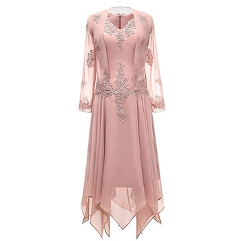 

Pink Mother of the Bride dresses with Jacket Women Wedding Party Guest Dress Long Sleeve Evening Gown Formal Godmother Dress