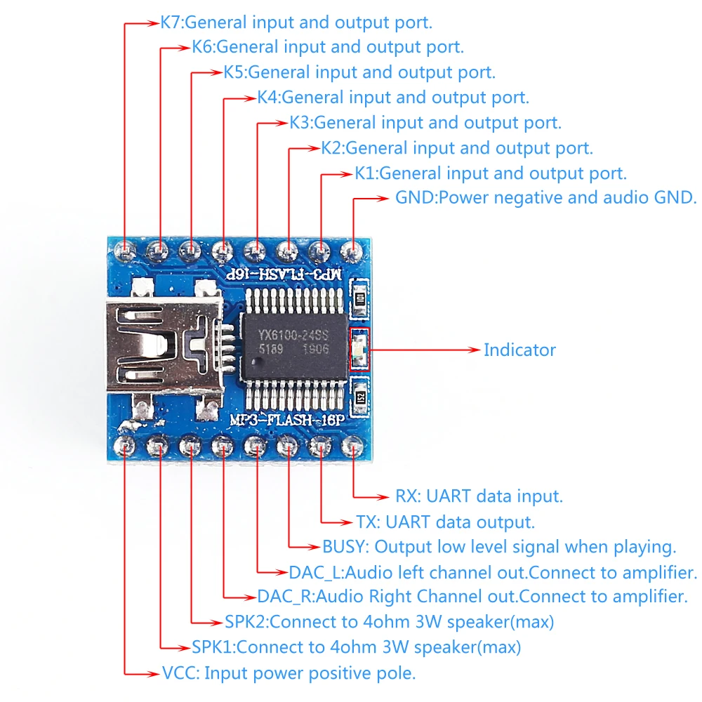 MAV MP3 голосовой аудио контроллер 128 Мбит 64 Мб флэш-голосовой модуль SPI Drive/USB прямое изменение звука/MP3-FLASH-16P