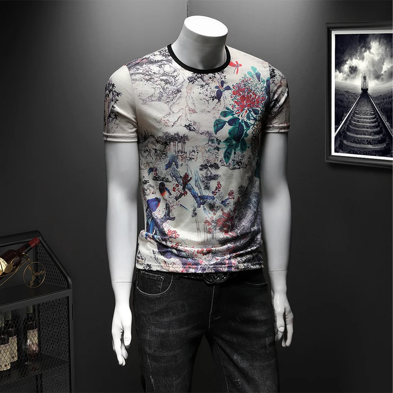 

O-Neck Floral Casual Tees Of Various Fashion Tee Shirt Homme Vetement Homme Plus Size Flower Printed Men Short Sleeve T-Shirt