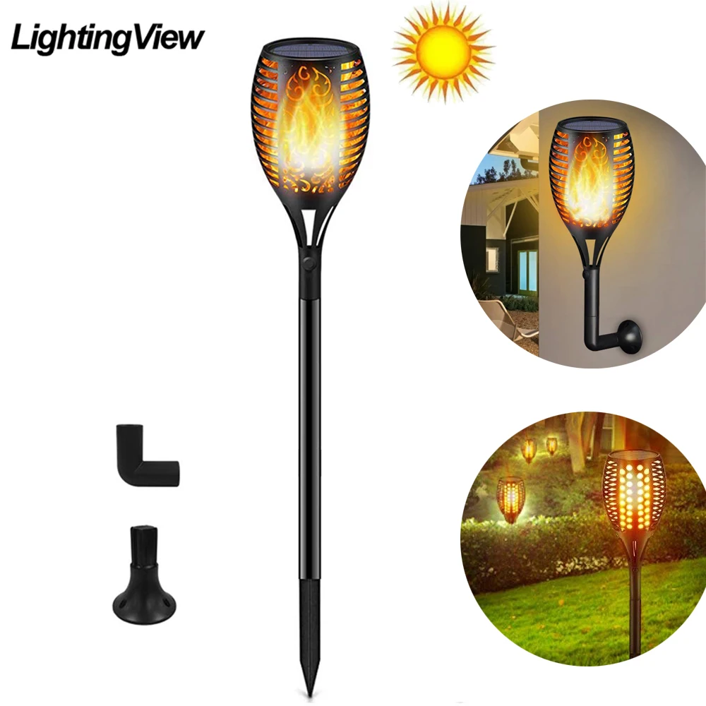 Lightingview полый узор пламени дизайн Солнечный садовый светильник мягкий свет для наружного пути ландшафтное украшение