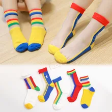 Корейский стиль, радужные весенне-летние детские хлопковые носки без пятки в новом стиле с героями мультфильмов сетчатые дышащие пикантные шелковые чулки носки для малышей