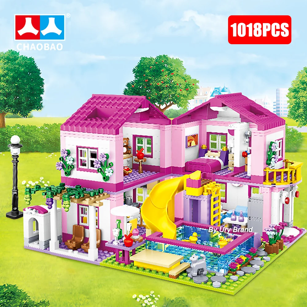 Friends City House Summer Holiday Villa Castle Building Blocks Sets Figures Swimming Pool DIY Toys for Kids Girls Birthday Gift