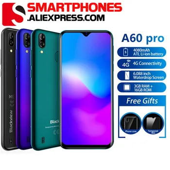 

Blackview A60 Pro 6.088" Waterdrop Screen Mobile Phone Android 9.0 4080mAh MTK6761 Dual Rears Cameras 4G Cellphone