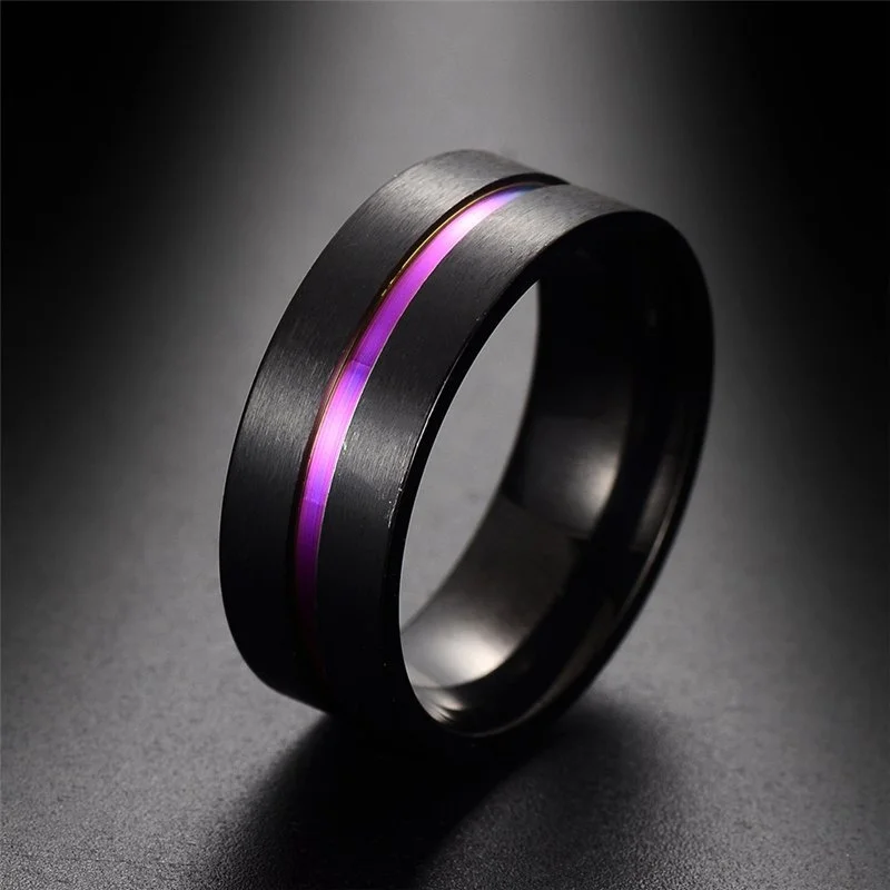 FDLK мужские ювелирные изделия черное обручальное кольцо из нержавеющей стали 8 мм красочное Радужное кольцо Размер 6-13