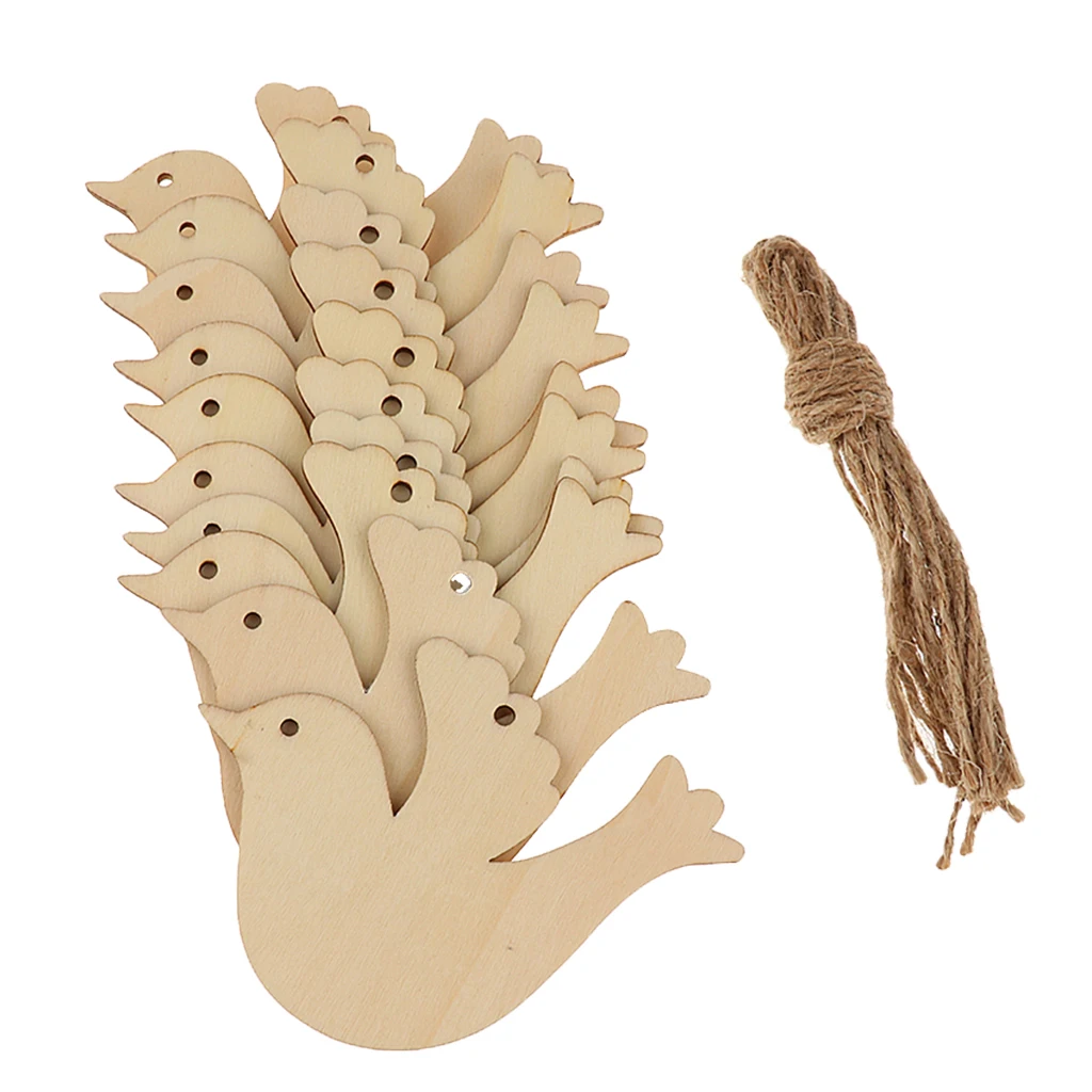 10pcs Blank Christmas Bird Wood Xmas Tree Gift Tags Holiday Labels Hanging Ornaments for Party Festival Favor Kids Toy Gifts