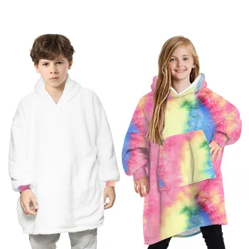 

Children Fleece Blankets With Sleeves Teen Girl Boy Hooded Pocket Blanket Hoodie Warm Kids Oversize Bathrobe Sweatshirt Pullover