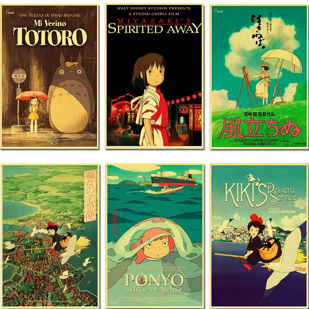 Miyazaki Hayao movie Spirited Away Tonari no Totoro Retro Laputa: Castle in the Sky Poster Vintage poster For kid room