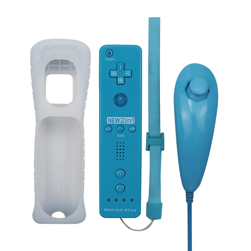 blue 2 в 1 пульт дистанционного управления Nunchuk Combo Встроенный MOTION PLUS для kingd для wii контроллер с защитный силиконовый чехол - Цвет: blue