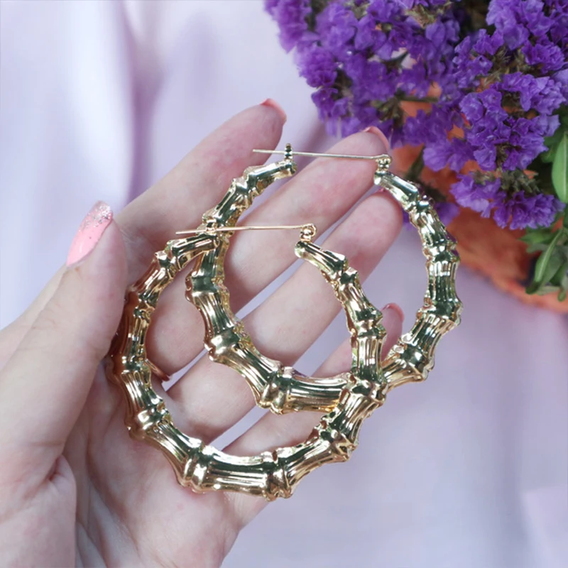 AMORCOME Hiphop Big Bamboo Circle Hoop Earrings For Women Oversized Large Bamboo Joint Earrings Nightclubs 2022 Jewelry Brincos ► Photo 3/6