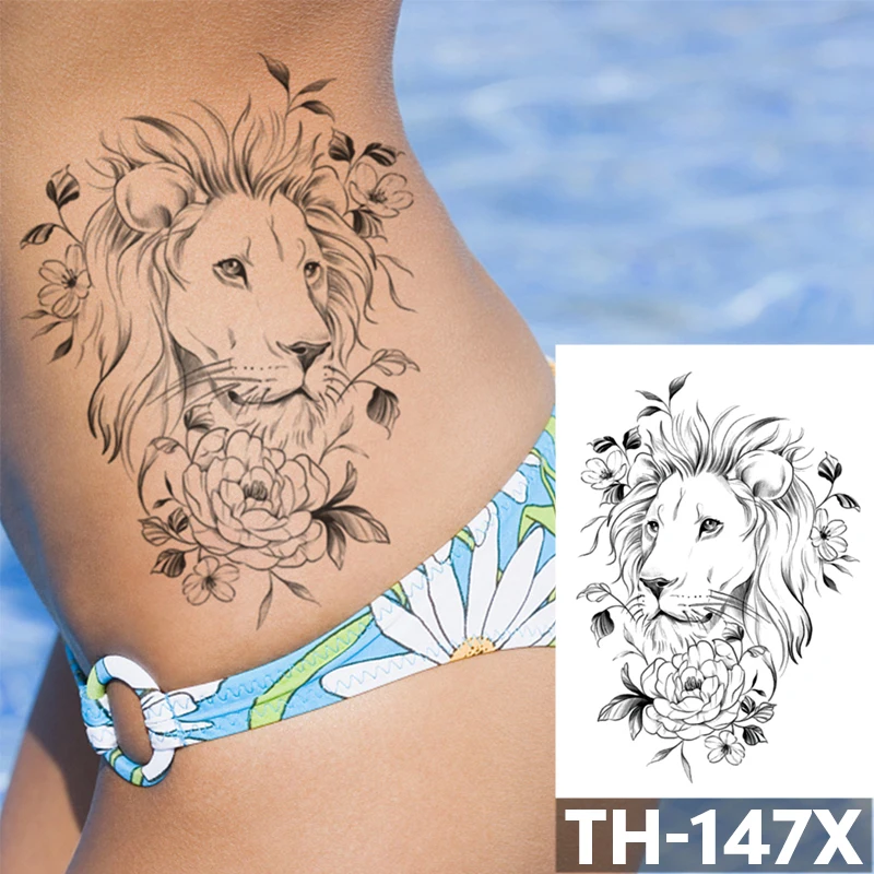 

Waterproof Temporary Tattoo Stickers Lion Design Tattoo Children Black Body Art Fake Tattoos for Men Women