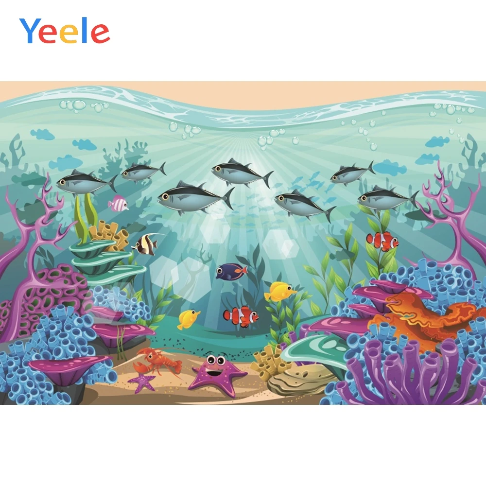 

Yeele Birthday Portrait Cartoon Undersea World Fish Photography Backdrops Personalized Photographic Backgrounds For Photo Studio