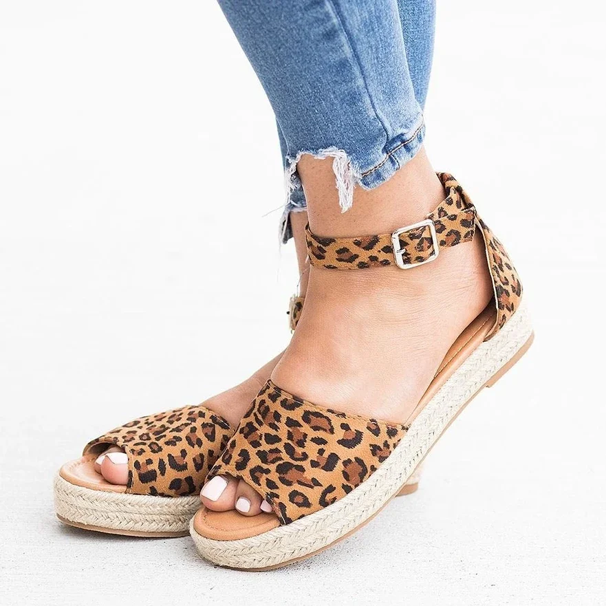 

Dihope 2020 Summer Shoes Woman Sandals Leopard Flat Buckle Ladies Shoes Fashion Chaussures Femme Platform Sandals Size 35-43