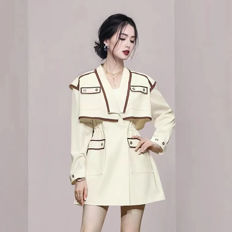 Autumn Fashion Temperament Trench Coat High Quality Women Turndown Collar Long Sleeve Party Dress Korean Vintage Office Outwear women's puffer jacket