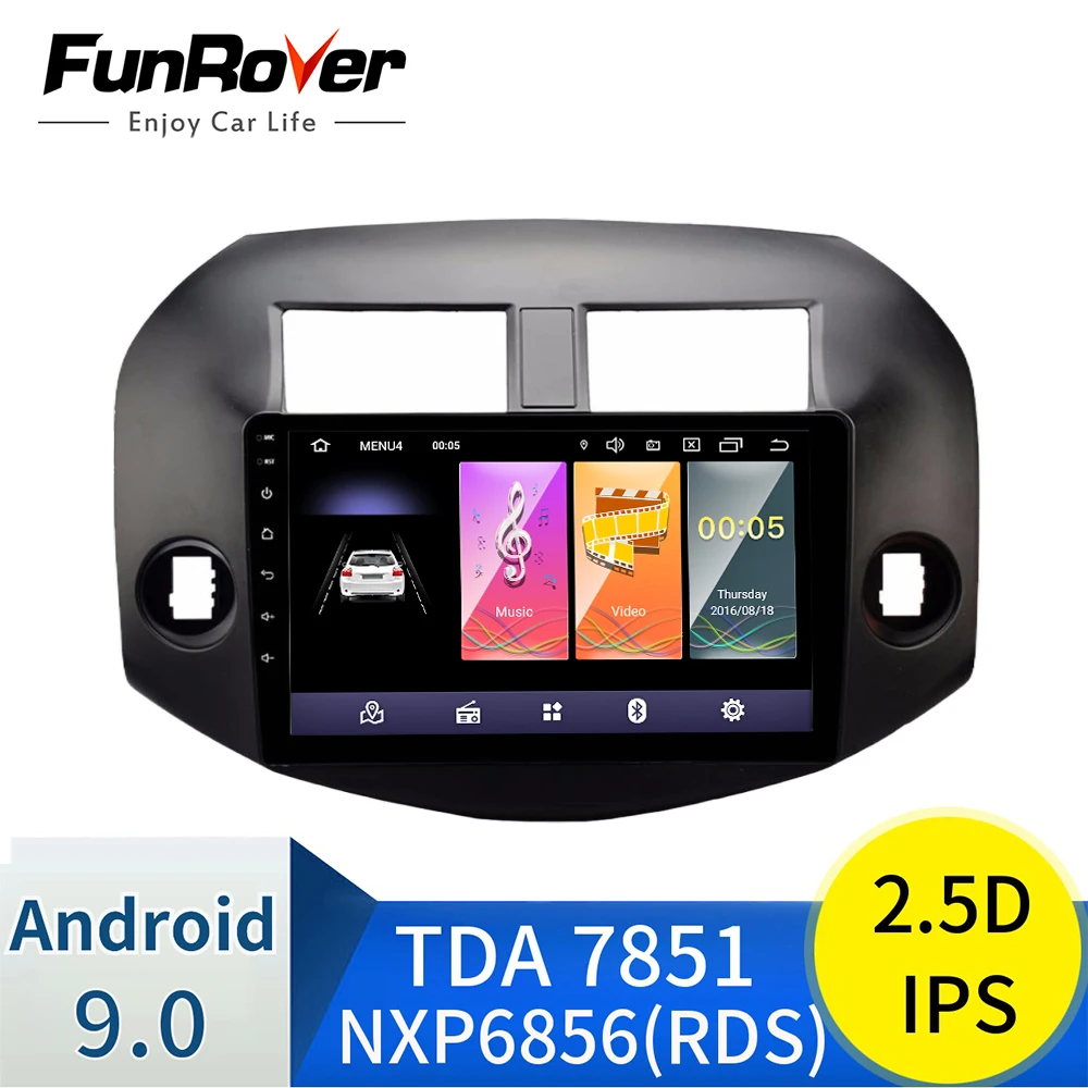Funrover android 9.0 2.5D+IPS Car Radio Multimedia Player Car radio dvd For Toyota RAV4 Rav 4 2007 2008 2009 2010 2011 gps RDS