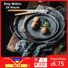 الأوروبي الرجعية لوحة معدنية مع مقابض يدويا الجولة المطاوع خمر تخزين صينية الخبز ديكور المنزل حديقة مطعم(China)