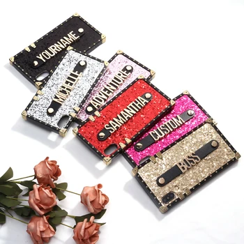 

Custom Glitter Trunk Case Holding Strap Gold Metal Personalized Name Phone Case For iPhone 11 Pro 6S XS Max XR 7 7Plus 8 8Plus X