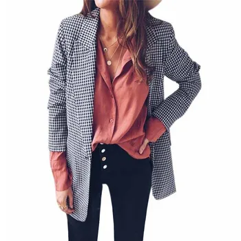 

Women Casual Jacket 2020 Spring Autumn Long Sleeve Slim Fit Blazer Suit Jacket Plaid Coat Female Outwear Slim Formal Blazer Tops