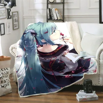 

Hatsune Miku 3D Printed Sherpa Blanket Couch Quilt Cover Travel Bedding Outlet Velvet Plush Throw Fleece Blanket Bedspread 12