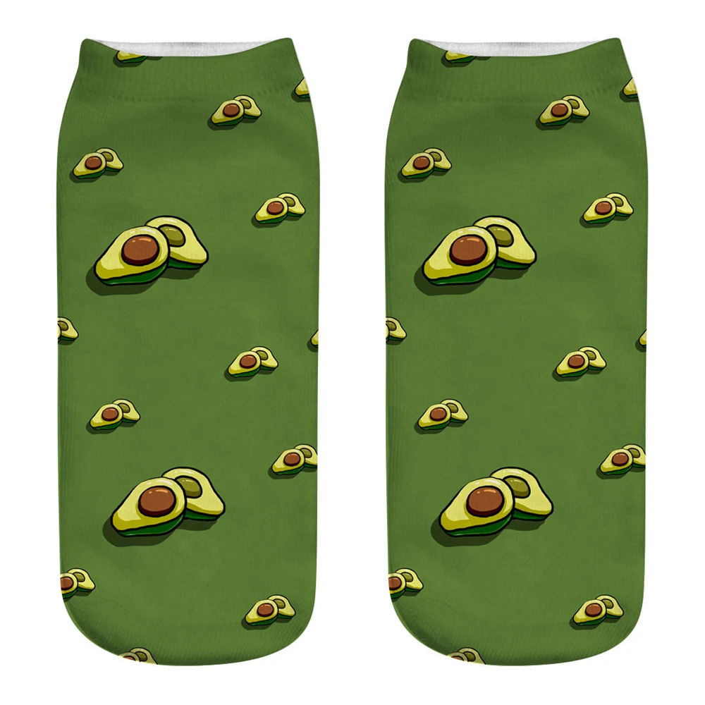 Neue 3D Gedruckt Cartoon Glücklich Avocado Coole Mode Lustige Obst Frauen Socken Unisex Kurze Sokken Kunst Neuheit Geschenk Dropship – Detail 1