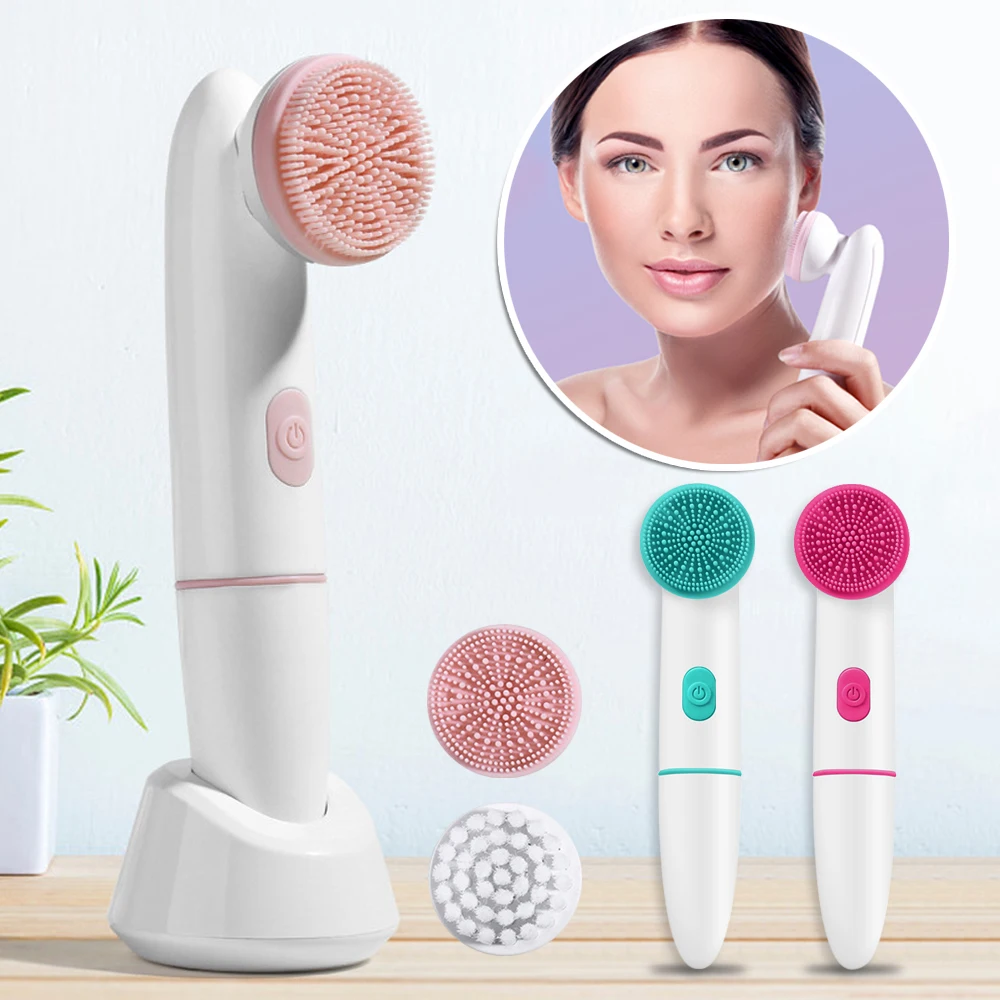 2 In 1 Electric Face Cleansing Brush Sonic Vibration Massage Facial