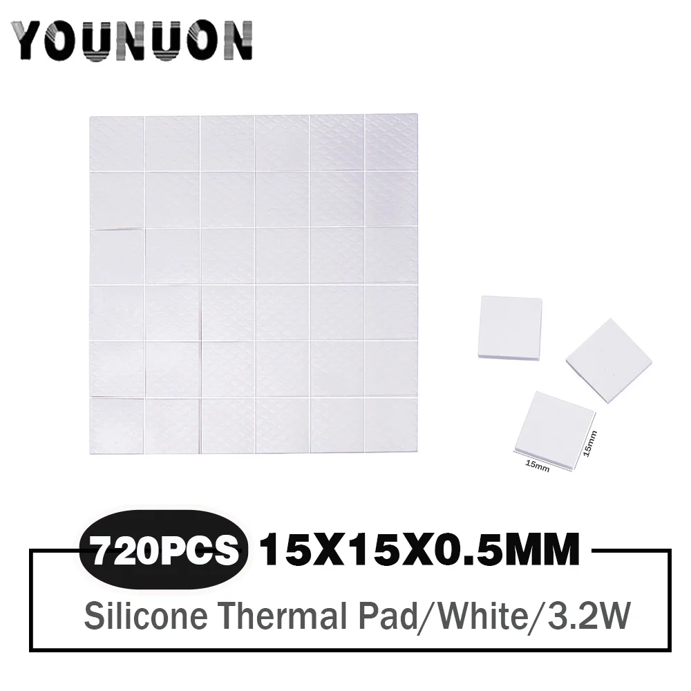 

720 Pieces High Performance Gap Filler 15x15x0.5mm GPU CPU Heatsink Cooling Thermal Conductive Silicone Pad 3.2w/m-K