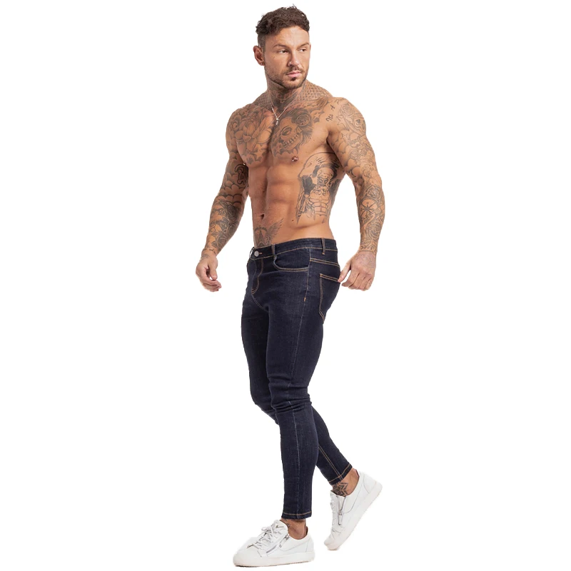 GINGTTO Men's Skinny Jeans Blue High Waist Classic Hip Hop Stretch Men Pants Cotton Comfortable Soft Full Length zm124