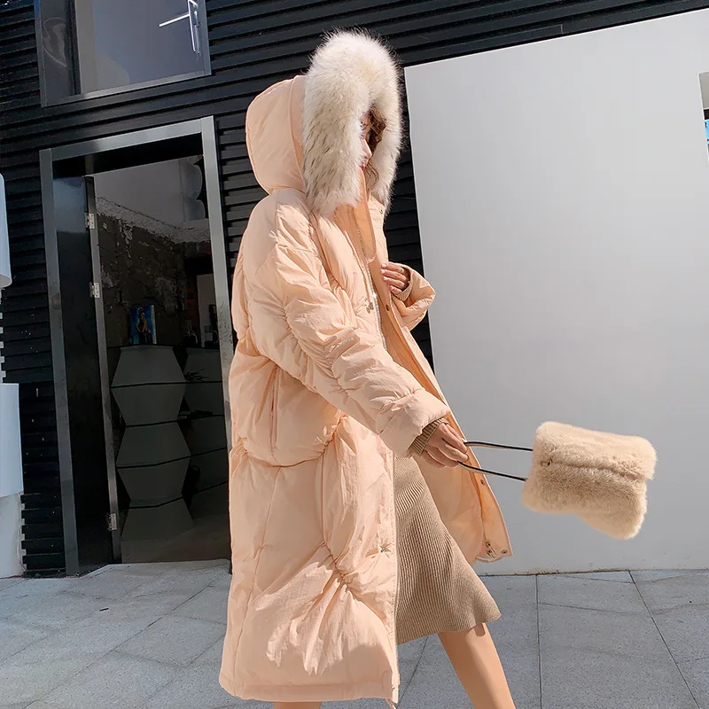 

Large Fur Collar down Jacket Women's Mid-length White Duck Down 2018 New Style Fashion Large Size Thick Korean-style South Korea