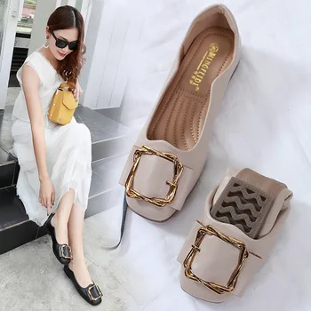 

Shoes Woman Flats Casual Female Sneakers Buckle Large Size Women Women's Moccasins Shallow Mouth Square Toe Dress Summer New