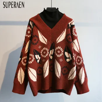 

SuperArn Spring and Autumn New 2020 Pullovers Sweaters Korean Style Fake Two Pieces Ladies Sweaters Wild Casual Tops Female