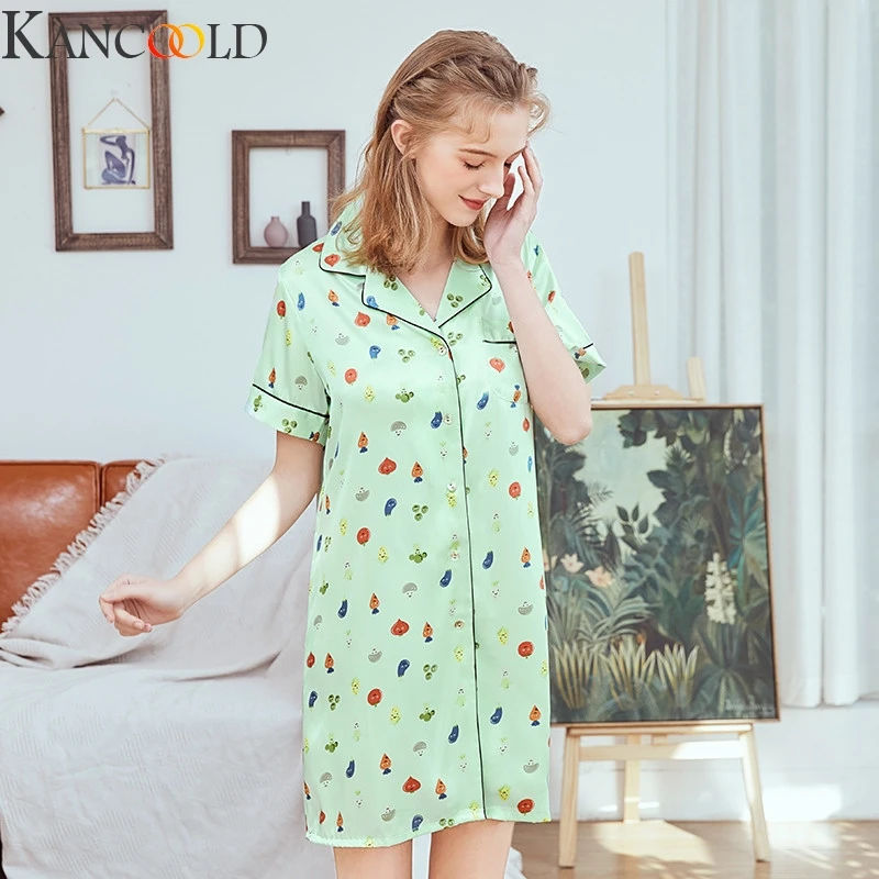KANCOOLD, женская одежда для сна, модная Пижама с коротким рукавом, атласная пижама, топ, штаны, наборы, принт с героями мультфильмов, простая одежда для сна, домашняя одежда