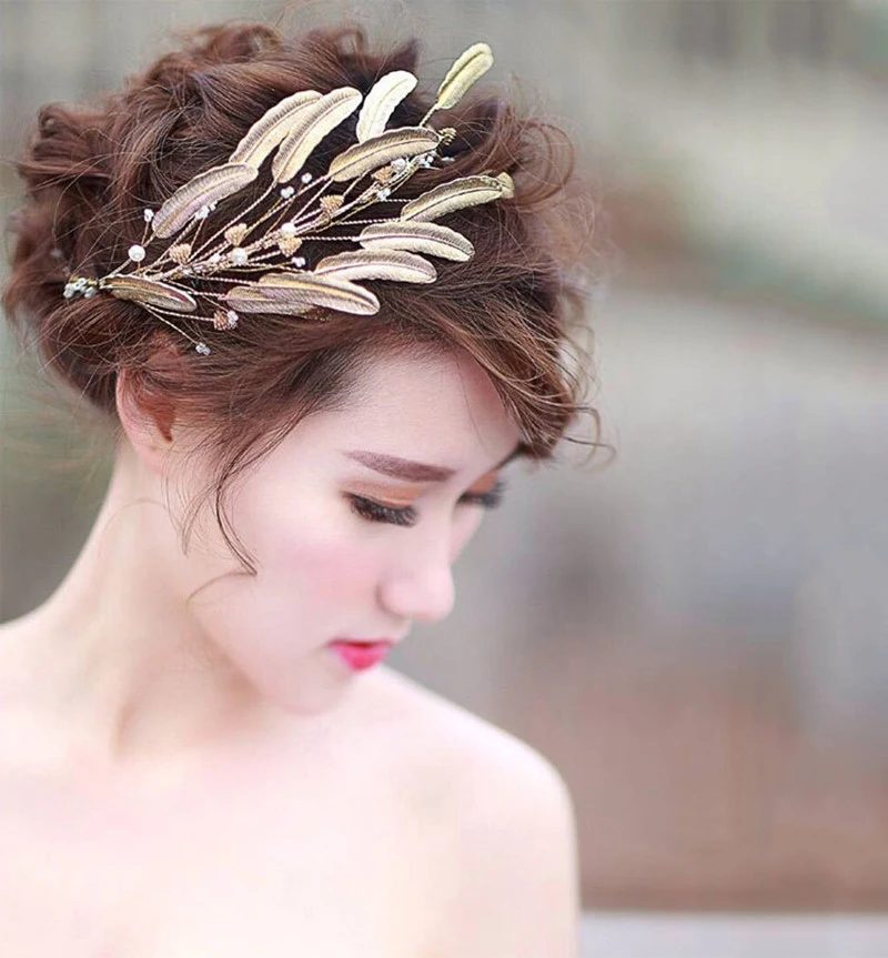 

NiuShuya Baroque Vintage Gold Wedding Bridal Crown Bridesmaid Golg Leaf White Pearl Hairband Diadem Hair Accessories