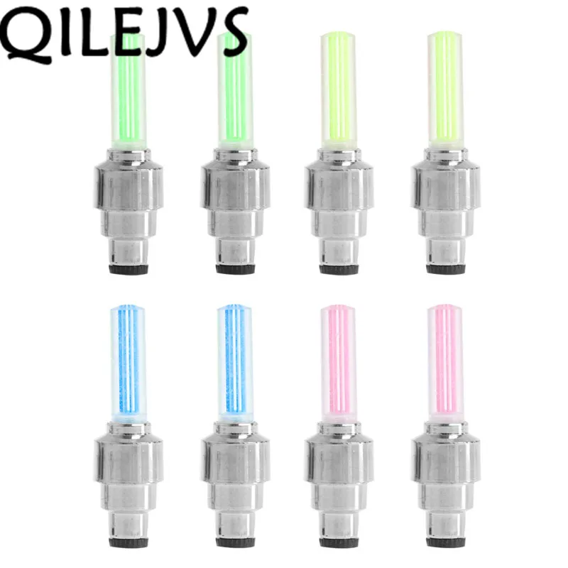 

QILEJVS Bicycle Light 2Pcs Tyre Tire Valve Cap Wheel Spokes LED Light 4 Color