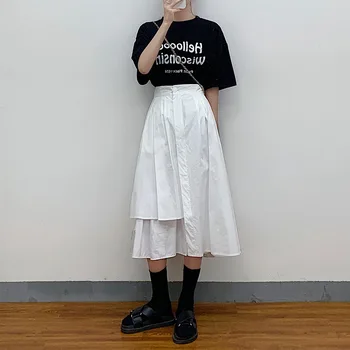 

2020 New Style Large Size nv zhuang qun Zi Xia Fat mm Slimming Loose White Skirt High-waisted Asymmetric Skirt